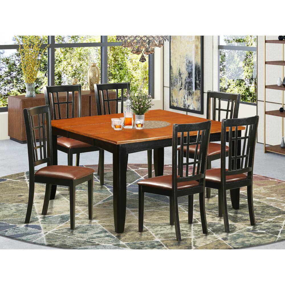 Back. East West Furniture - 7 PC Dining room set-Dining Table and 6 Wooden Dining Chairs - Black & Cherry.
