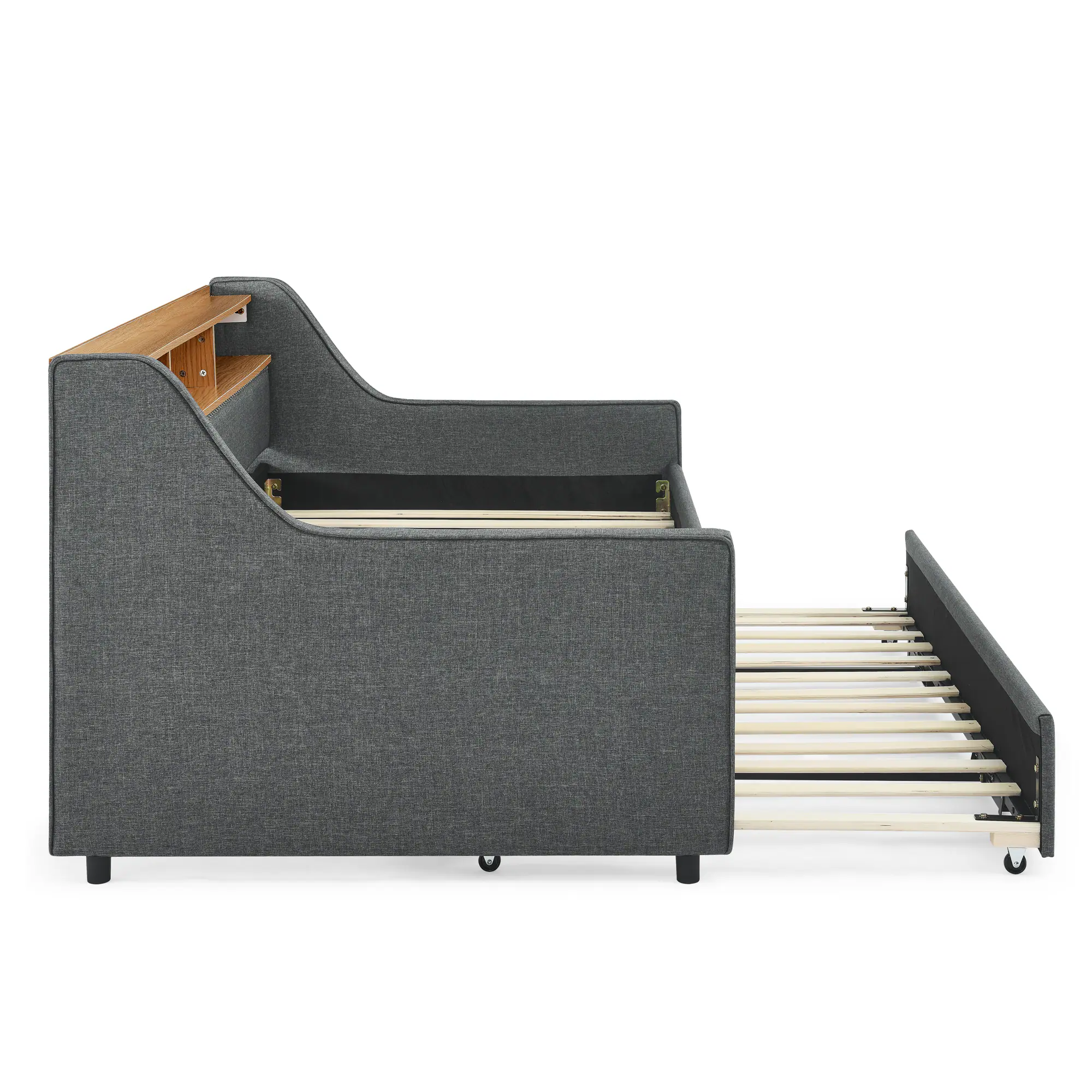 Alt View 1. Anysun - Twin Upholstered Sofa Bed with LED Lights&Storage-Adjustable Headboard, Pull-Up Trundle & Wireless Charging, Linen Frame - Gray.