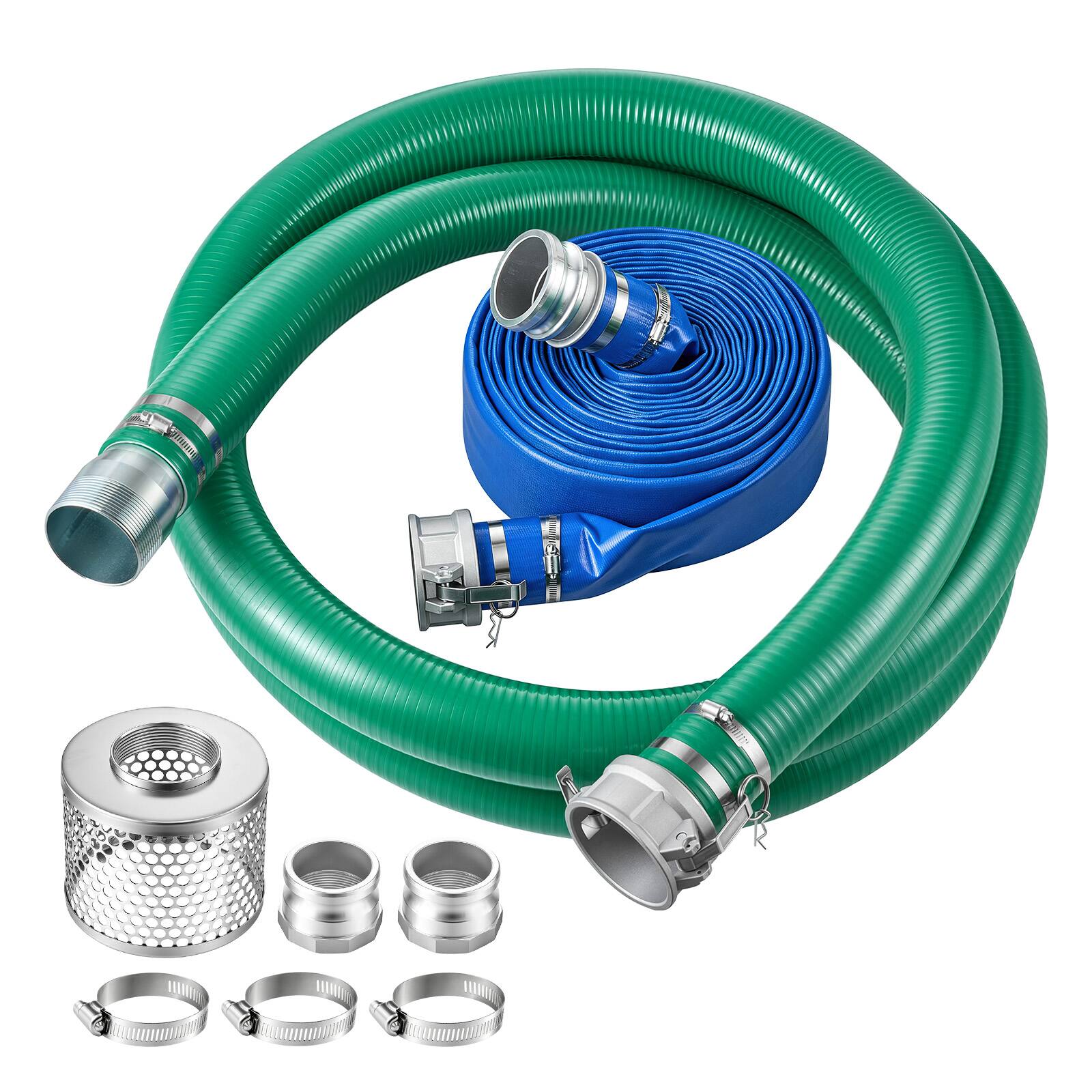 Front. VEVOR - 3" Suction Hose Kit 65' Blue PVC Backwash 20' Green Suction Hose, for Swimming Pools Water Pumps, Ready-to-Use Setup - Blue;Green.