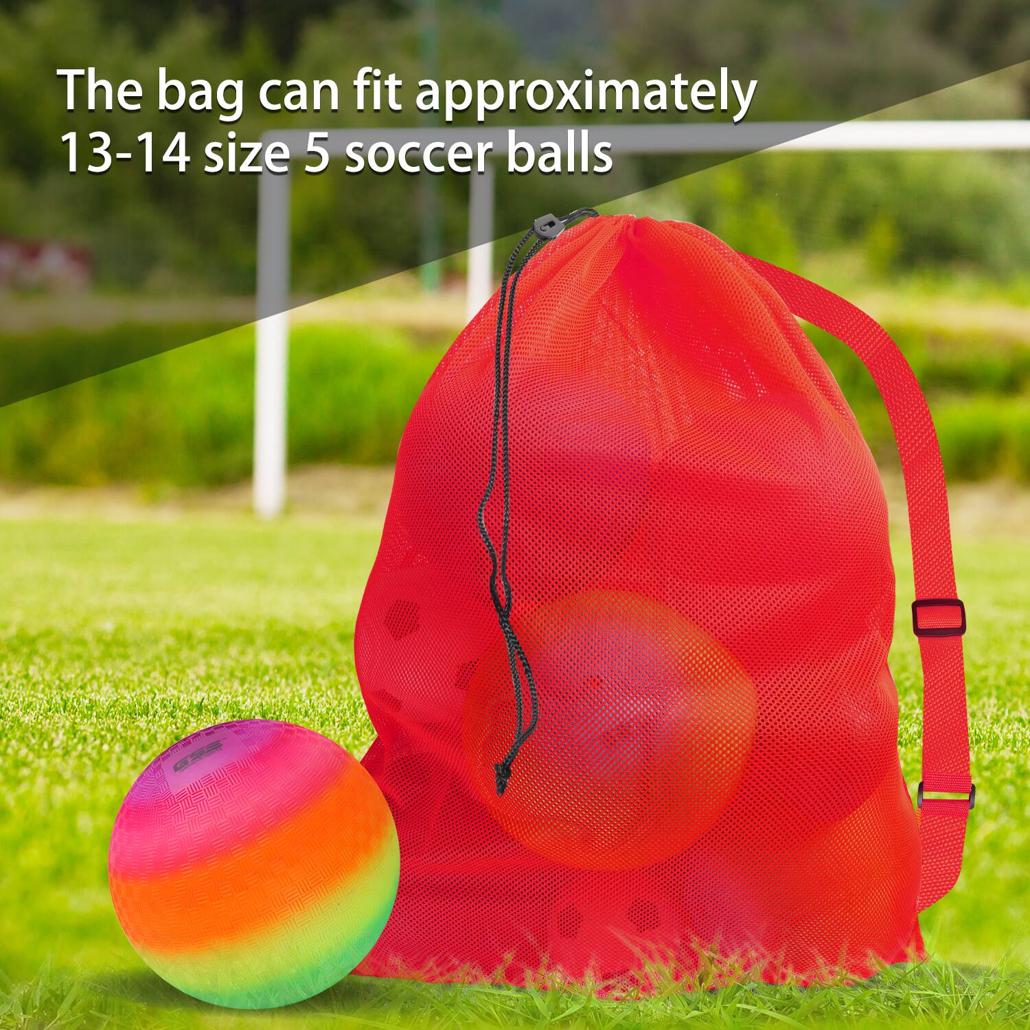 The bag can fit approximately 13-14 size 5 soccer balls.