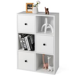 Costway - 6-Cube Bookcase Storage Organizer with 3 Open Cubes 3 Drawers for Home Office - White