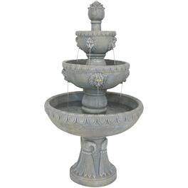 Sunnydaze - Lion Head Fiberglass Outdoor 3-Tier Water Fountain - Gray