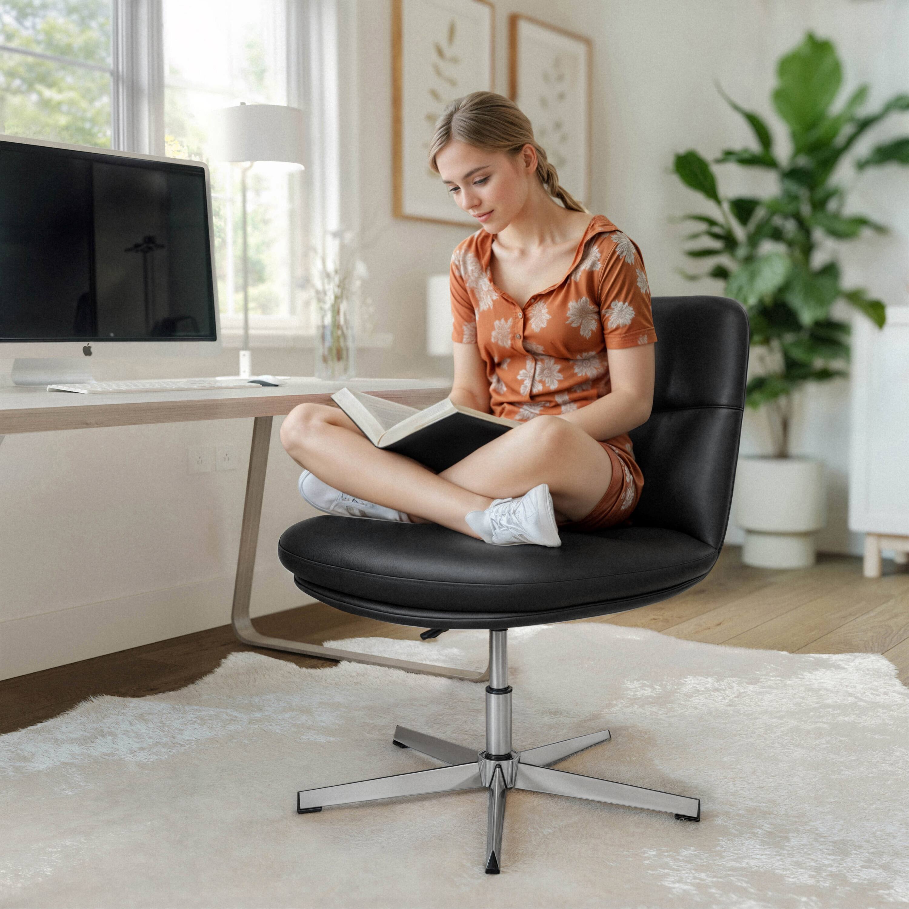 Alt View 2. Flash Furniture - Chloe Commercial Wide Mid-Back Black Padded LeatherSoft Armless Stationary Task Office Chair with Adjustable Height, Swi - Black.