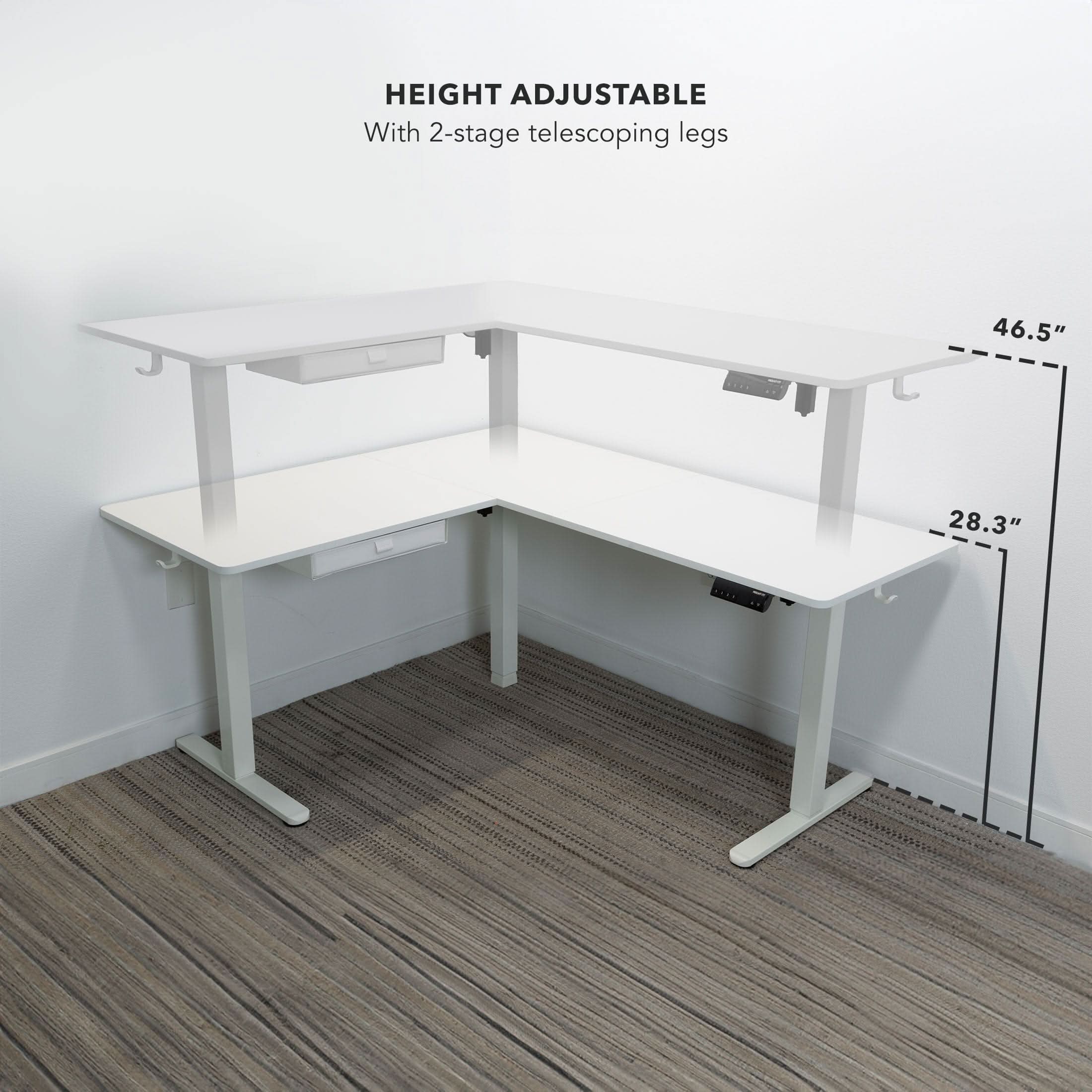 HEIGHT ADJUSTABLE  
With 2-stage telescoping legs  

46.5"  
28.3"