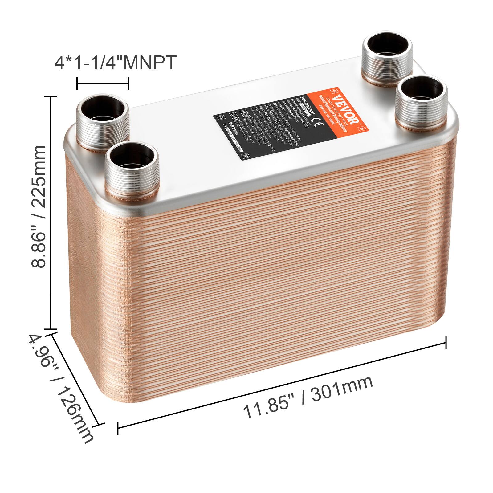 4*1-1/4"MNPT  
4* 225mm / 8.86"  
4.96" / 126mm  
11.85" / 301mm