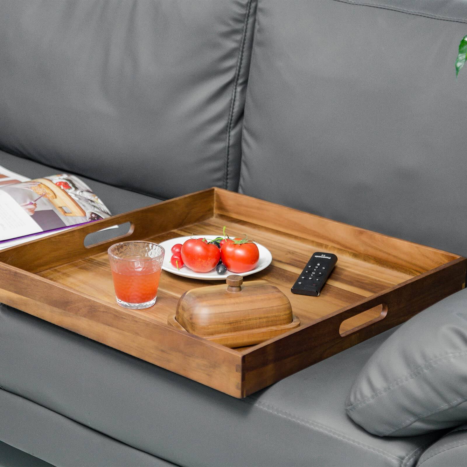 Alt View 2. JETRANSPORT - Serving Tray Handles Inch Large Square Ottoman Coffee Table Wooden Trays Decorative Party Food Breakfast - Square Tray -22 Inch.