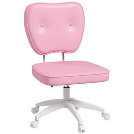Vinsetto - Armless Office Chair, Small PU Leather Computer Desk Chair, Swivel Vanity Task Chair with Adjustable Height - Pink