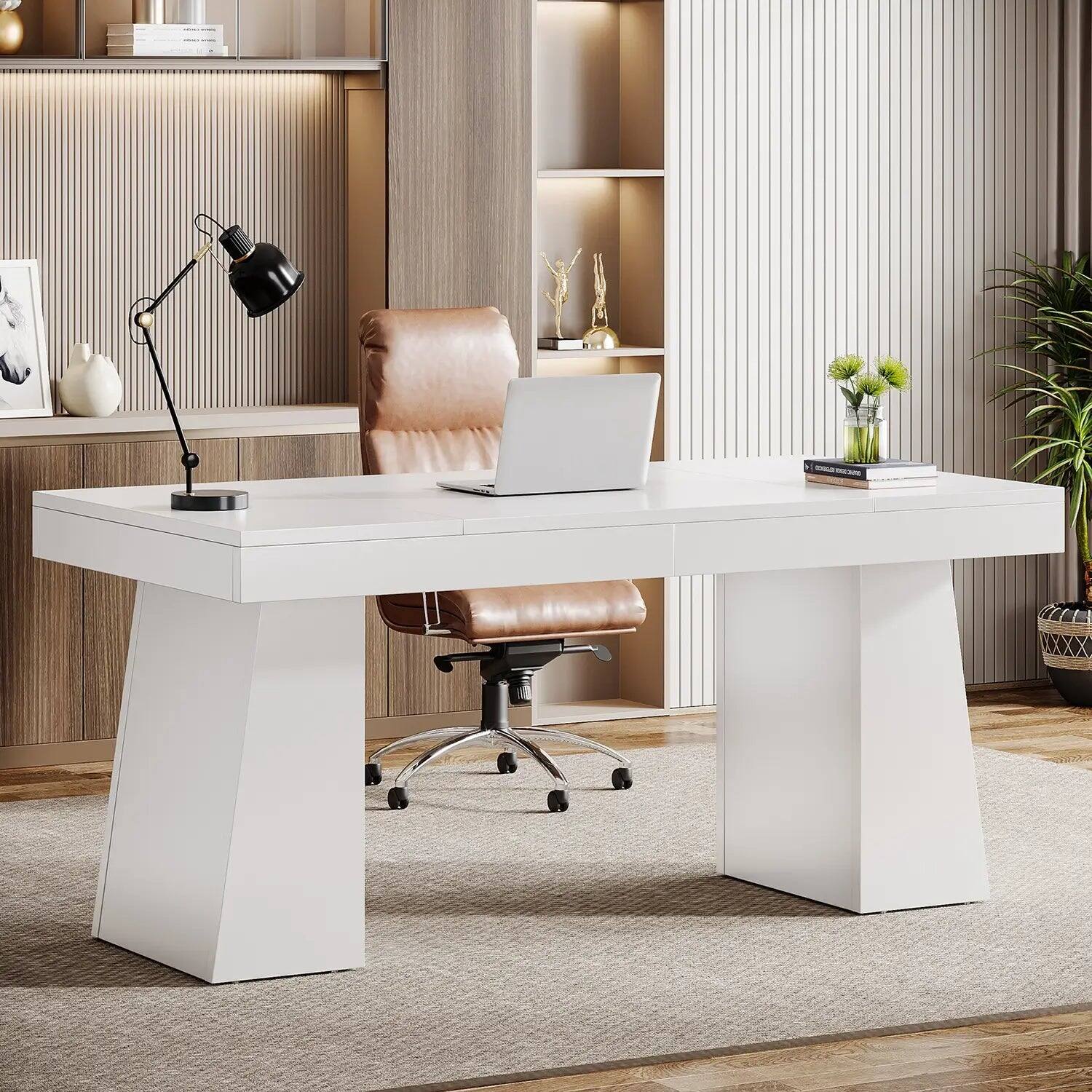 Alt View 1. Tribesigns - Office Executive Desk, For Computer Work and Writing in Home Offices and Everyday Organization - White.