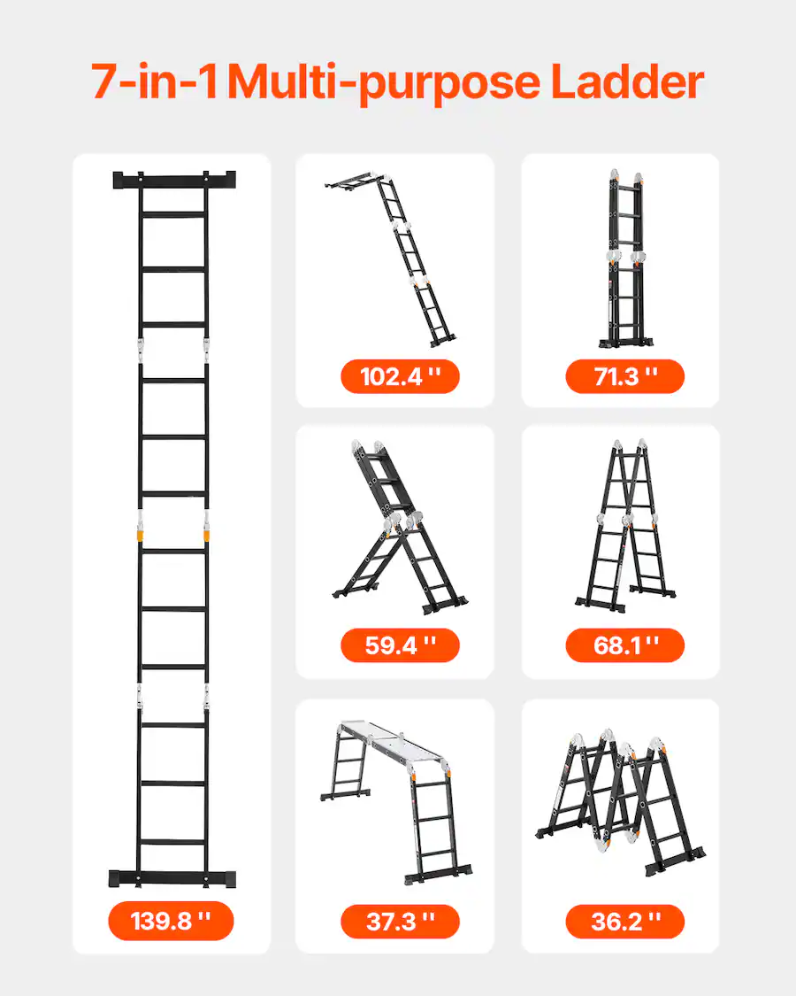 Which Ladder VEVOR Multi Purpose Folding Ladder, 7 in 1 Tall Extension Step Ladder,A ...