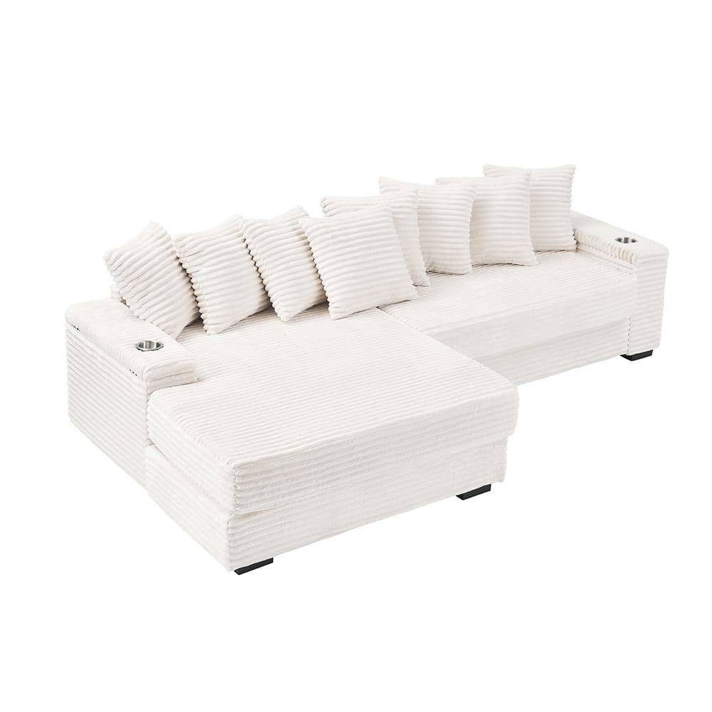 Alt View 2. Kadyn - 111.4" Modular Sectional with Reversible Chaise, Features Armrest Storage and Cup Holders, Beige - Beige.