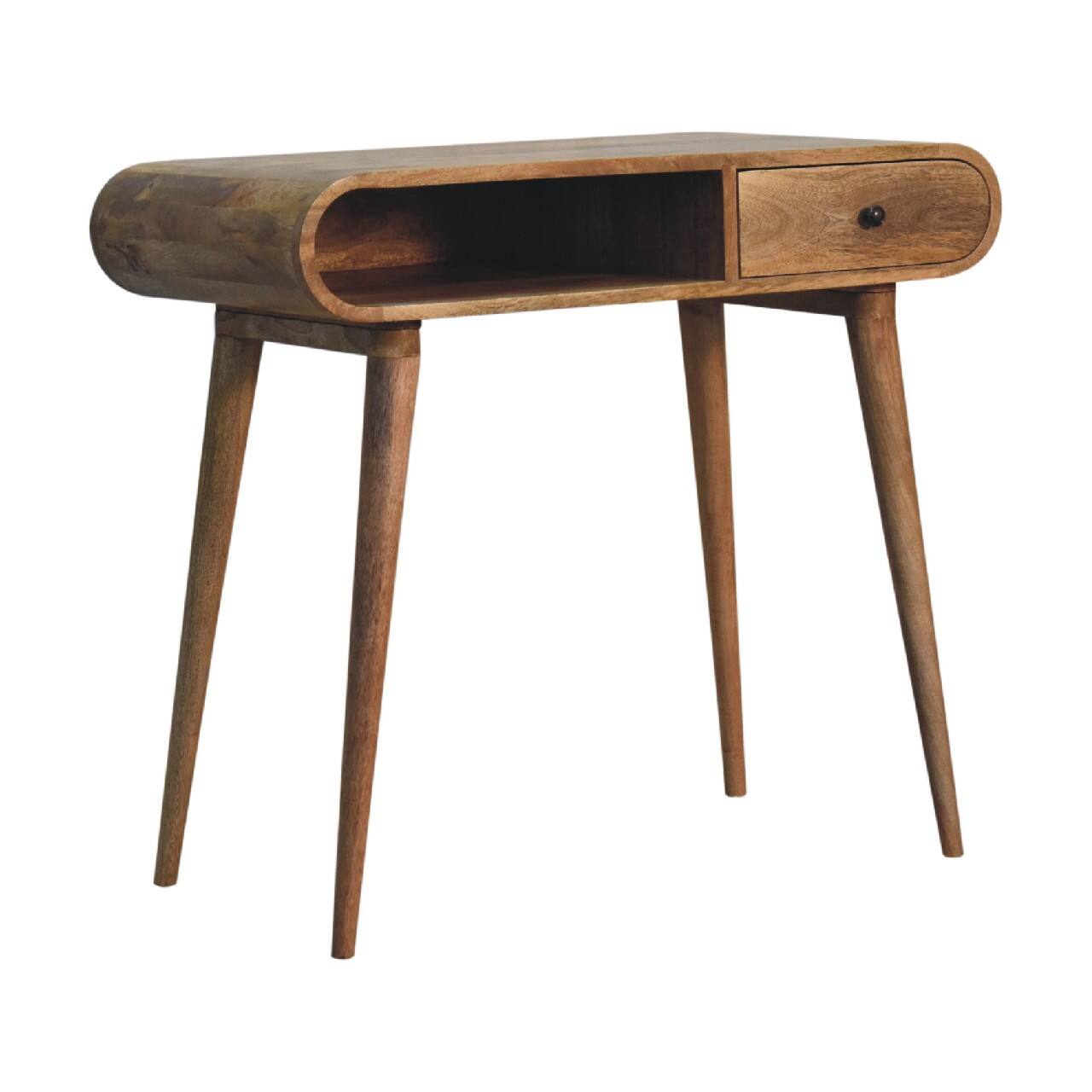 Left. Artisan Furniture - Artisan Furniture Solid Wood Curved Chestnut Writing Desk - Brown.