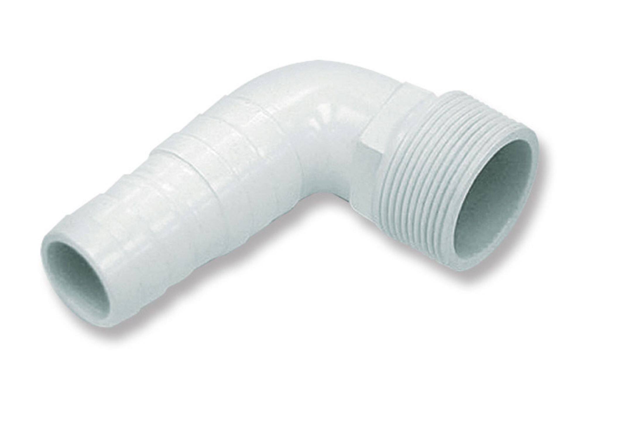 Front. Swim Central - HydroTools Swimming Pool or Spa Standard Tapered Threaded and Barbed Elbow Fitting - 4.75" - White - White.