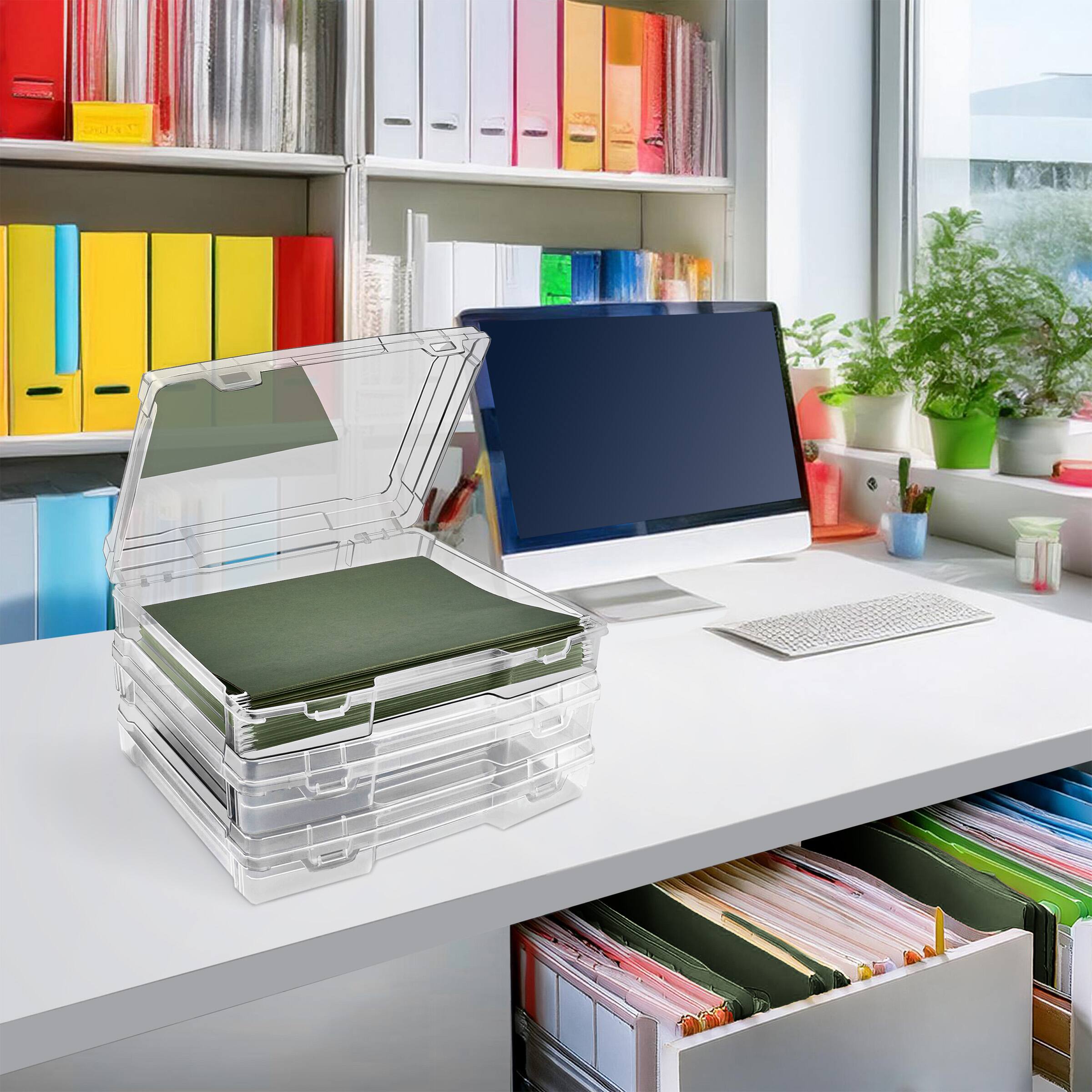 Angle. Sorbus - Sorbus Set of 3 Wide Hanging File Organizer Bin, Interior 10"x12" Clear Plastic Stackable for Document Storage - Clear.