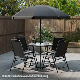 Costway - 6 Pieces Patio Dining Set with Umbrella Outdoor Table and Chairs Set for Garden - Black