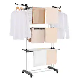 VEVOR - Clothes Drying Rack, 4-Tier Foldable Laundry Dryer Rack, Metal Drying Racks with 24 Drying Rods - White;Gray
