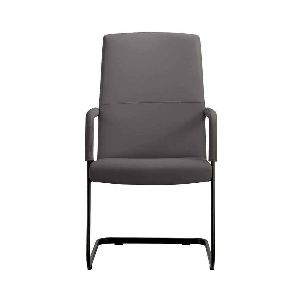 Alt View 2. LeisureMod - Evander Leather Office Chair with Aluminum Frame, Fixed Armrests, Sponge Cushion, Easy-Clean Design & Quick Assembly - Grey.