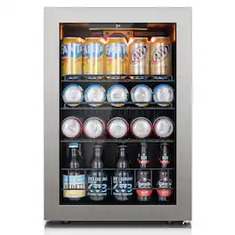 Ca'Lefort - Beverage Refrigerator Cooler, 85 Can Mini Freestanding Beverage Fridge 3color LED with Glass Door for Home/Bar - Silver