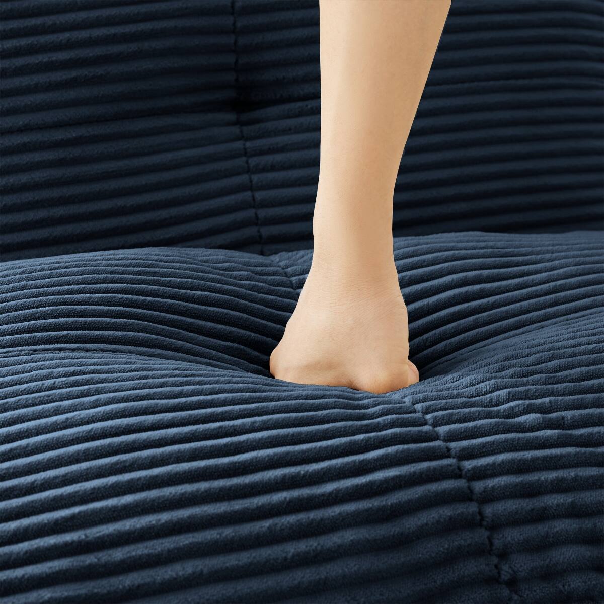 Angle. Ropilly - Ropilly Blue Armless Corduroy Sofa, Modular Single Seat Sofa with Pillow and Deep Seat - Blue.