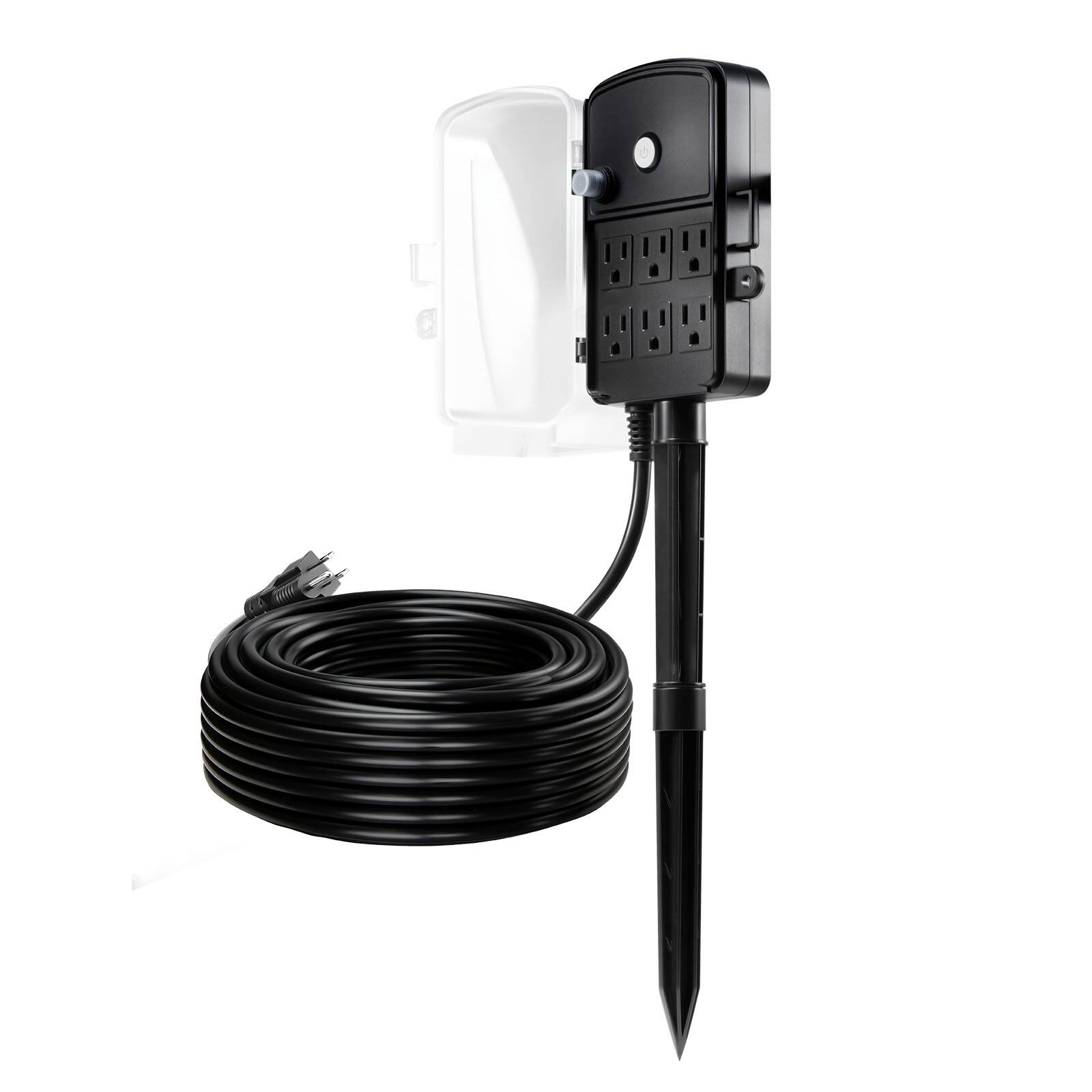 Alt View 5. VEVOR - Outdoor Power Stake, 100 FT Extension Cord,Outdoor Power Strip Weatherproof with Cover and Overload Protection,6 Outlets - Black.