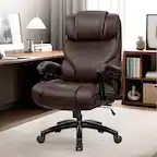 Front. Brick Attic - 500lbs Heavy Duty Executive Breathable Leather Office Chair with Adjustable High Back, Lumbar Support Swivel PC Chair - Brown.
