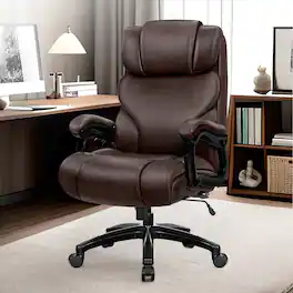 Brick Attic - 500lbs Heavy Duty Executive Breathable Leather Office Chair with Adjustable High Back, Lumbar Support Swivel PC Chair - Brown