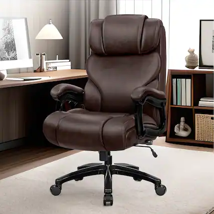 Front. Brick Attic - 500lbs Heavy Duty Executive Breathable Leather Office Chair with Adjustable High Back, Lumbar Support Swivel PC Chair - Brown.