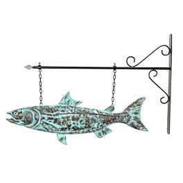 Contrast Inc. - 30in Metal Salmon Hanging Wall Bracket Verdigris Copper Coastal Outdoor Decor - Multicolored