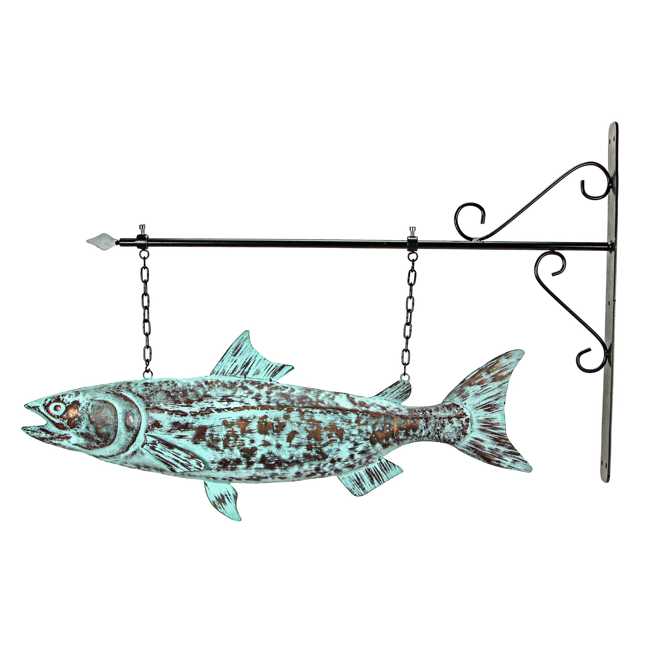 Front. Contrast Inc. - 30in Metal Salmon Hanging Wall Bracket Verdigris Copper Coastal Outdoor Decor - Multicolored.