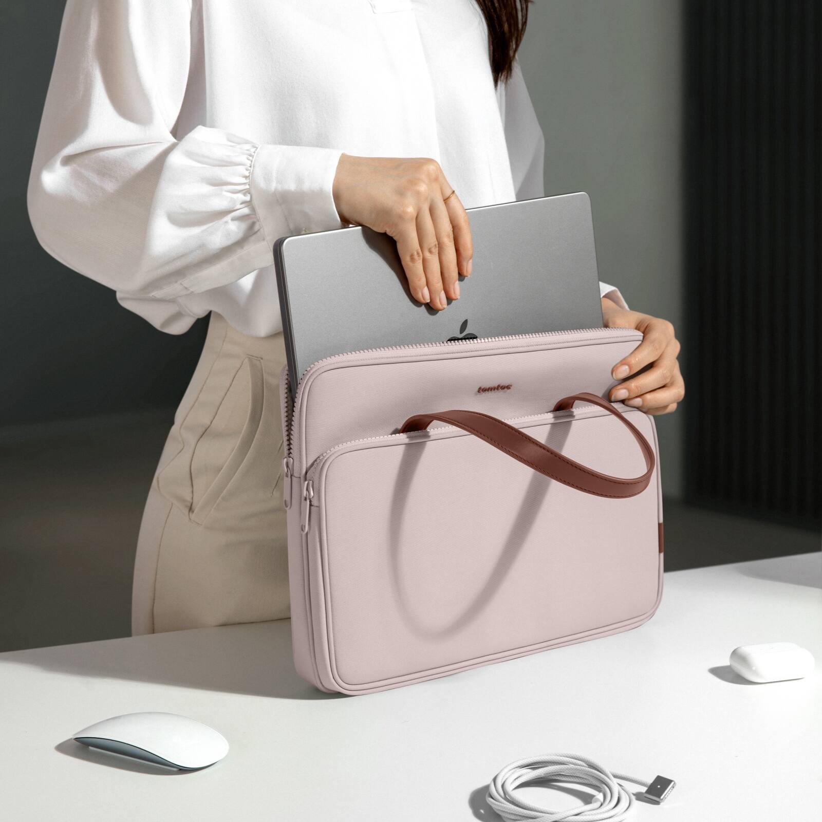 Alt View 5. tomtoc - Versatile-A11 Laptop Carrying Bag Case Sleeve for 14 inch MacBook Pro, 13" MacBook Air & Pro, Microsoft Surface Laptop - Blush Pink.