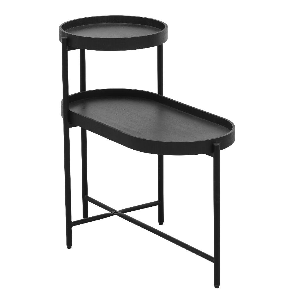 Alt View 2. Loheer - Loheer 2-Tier Black Side Table with Storage Metal Frame Wooden Desk End Table for Living Room - Black.