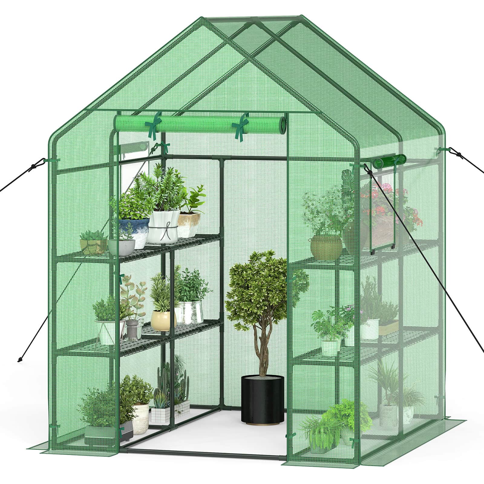 Front. Costway - Costway Walk-in Greenhouse 56"x56"x77" Gardening w/Observation Windows 2 Tier 8 Shelves - Green.