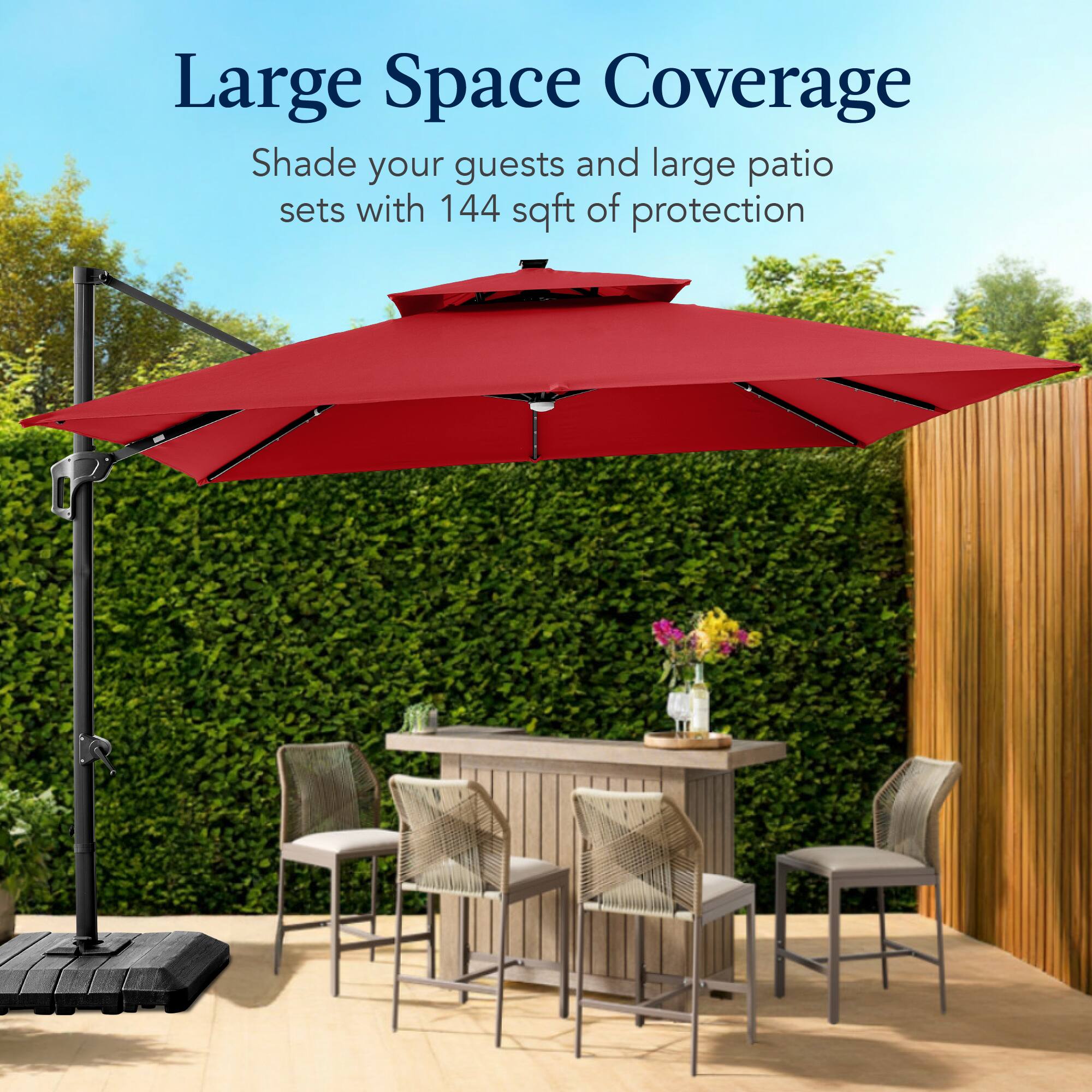 Large Space Coverage  
Shade your guests and large patio sets with 144 sqft of protection