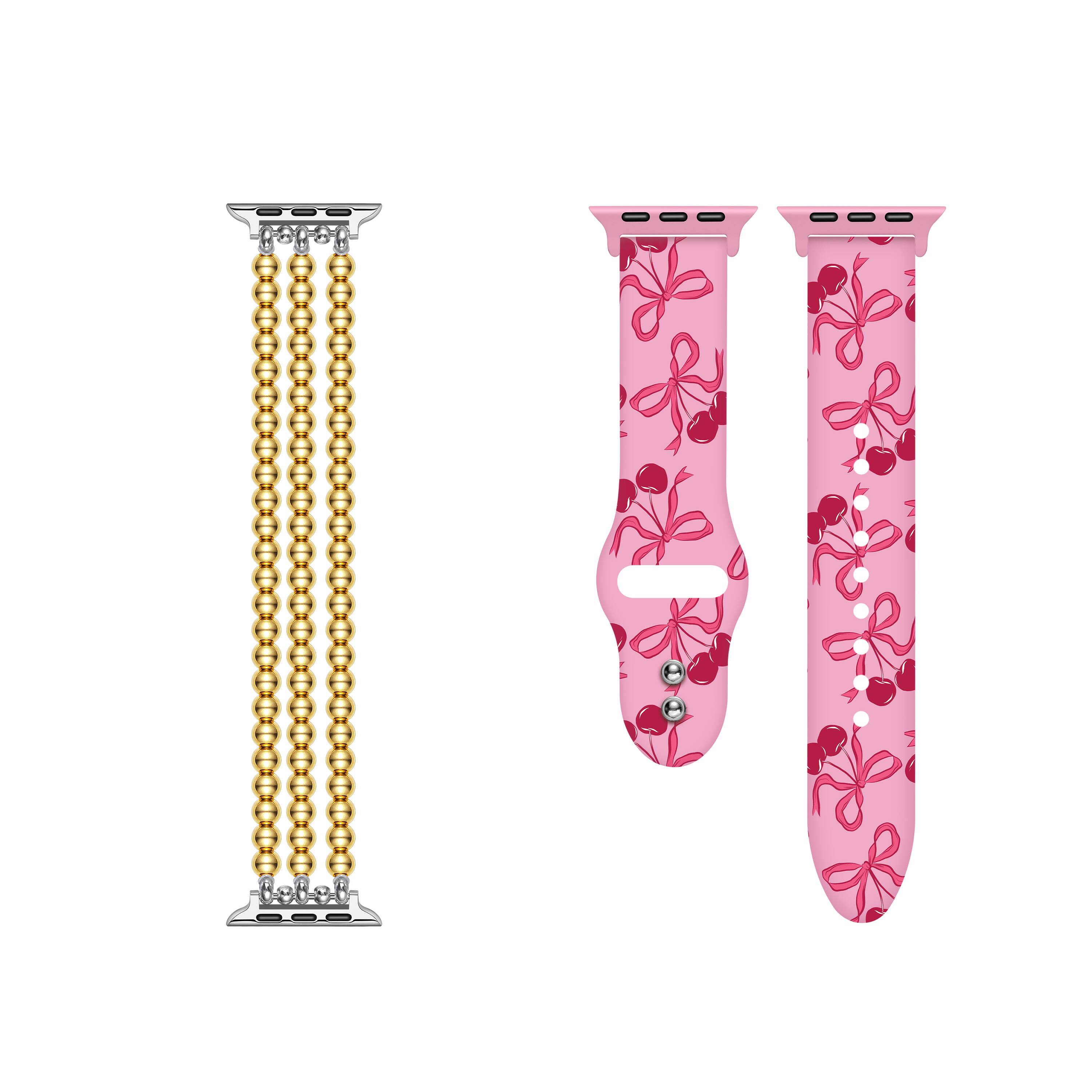 Back. Posh Tech - 2-Pack Beaded + Cherry Silicone Bands for Smartwatch - Gold, Pink.