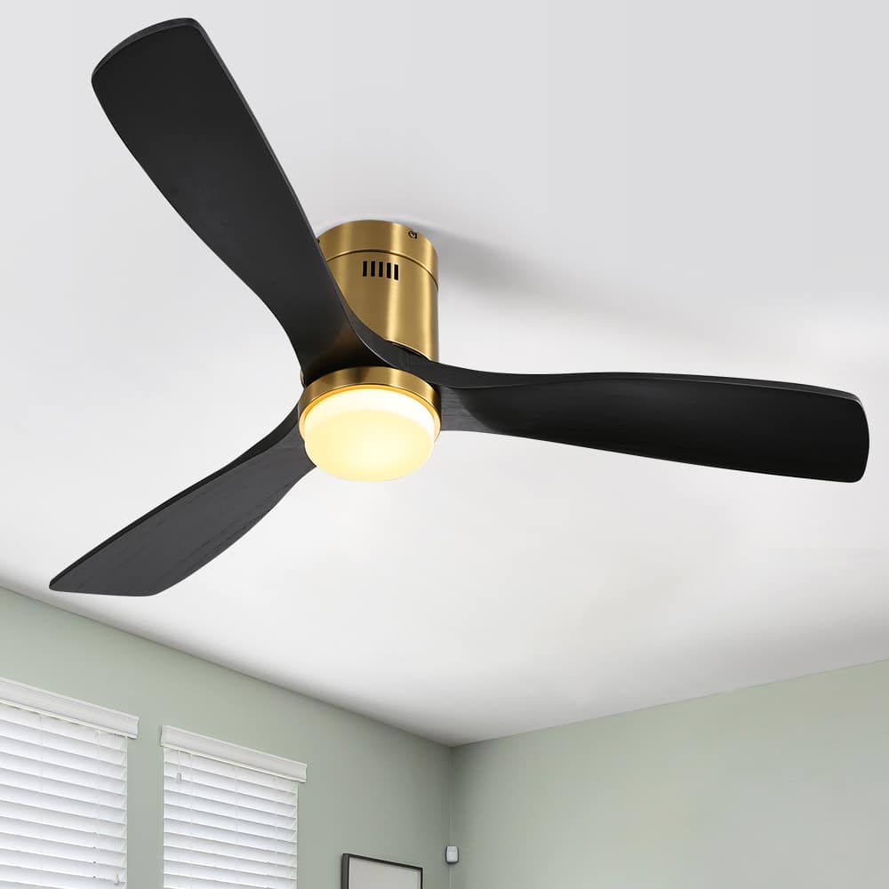 Front. Sofucor - Gold 52 Inch Flush Mount Ceiling Fans with Light and Remote Bedroom Quiet Reversible Ceiling Fan - Gold.