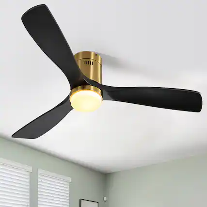 Front. Sofucor - Gold 52 Inch Flush Mount Ceiling Fans with Light and Remote Bedroom Quiet Reversible Ceiling Fan - Gold.