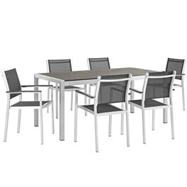 Modway - Shore 7-Piece Outdoor Aluminum Patio Dining Set - Seats 6, Anodized Brushed Aluminum Frame - Silver Black