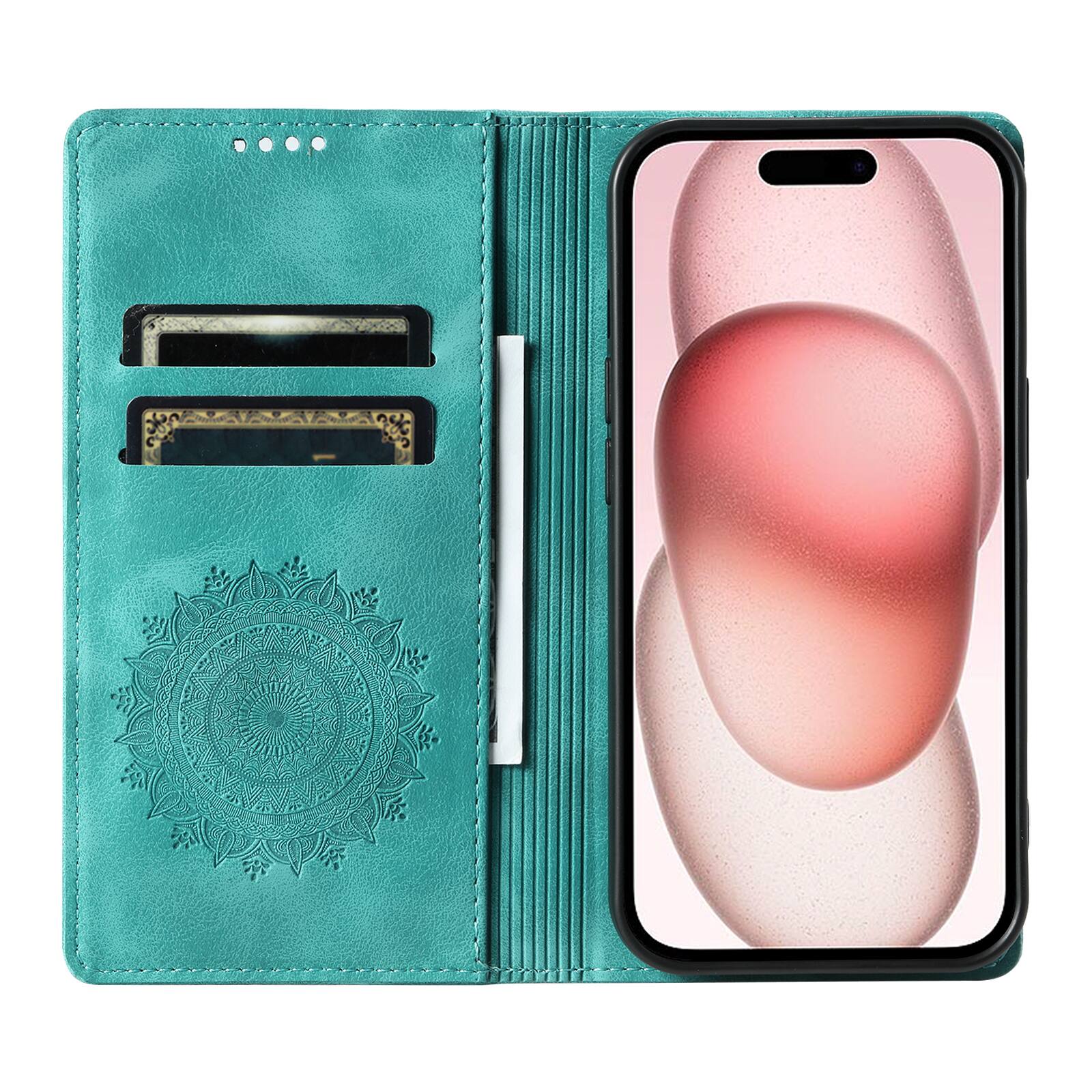 Left. Dteck - Magnetic Wallet Case For Apple iPhone 18 Pro Max, Shockproof Embossed Card Cash Pocket Stand PU Leather Cover - Green.