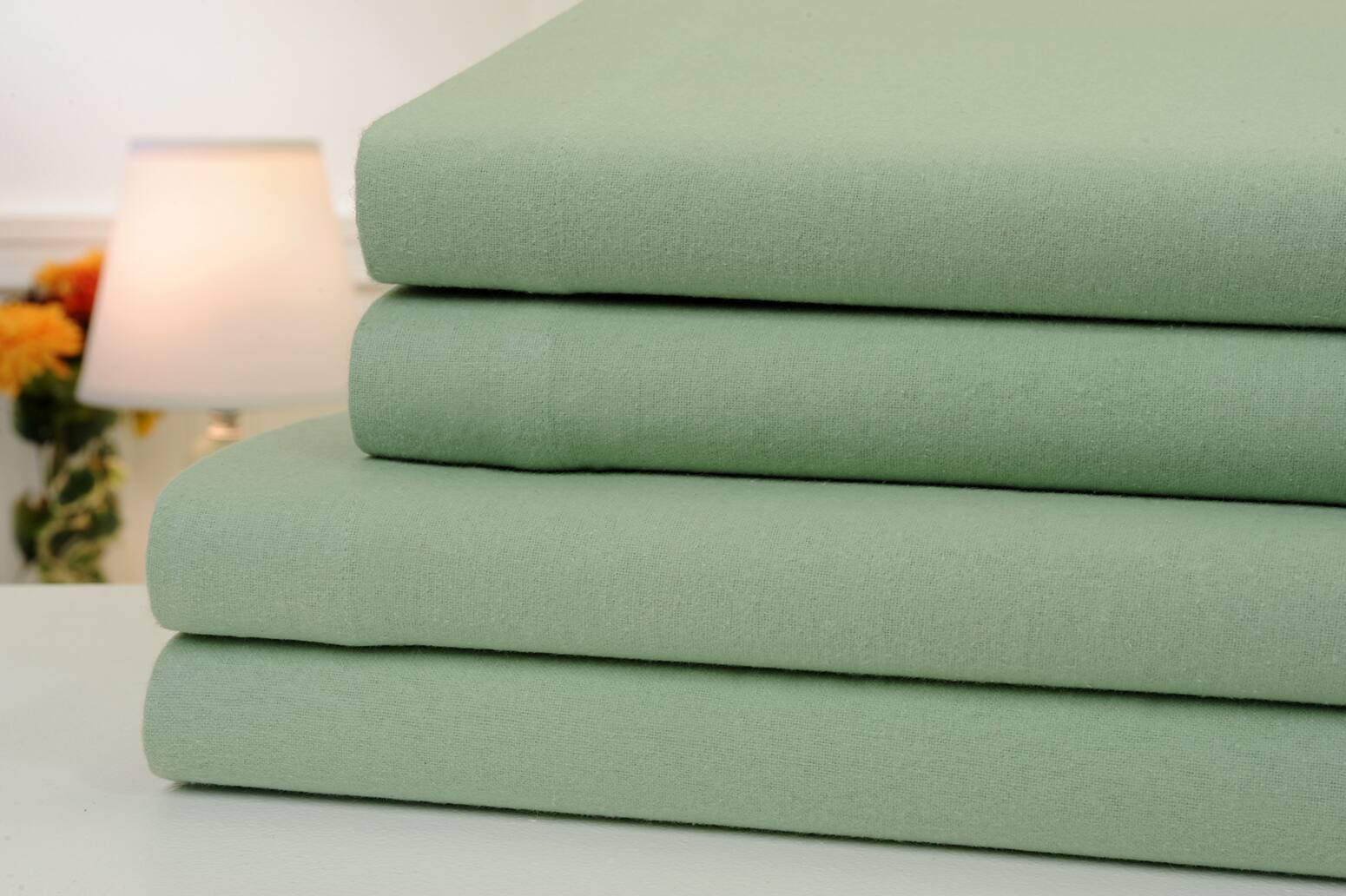 Bibb Home - Solid Flannel 4 Piece Sheet Set - Sage