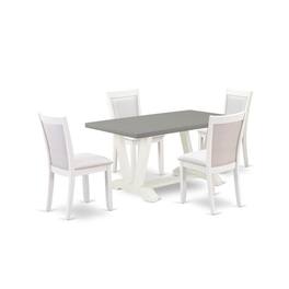 East West Furniture - 5-Piece Dining Room Table Set Includes a Wood Dining Table and 4 Cream Linen Fabric Upholstered - Multi-Color