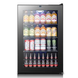 Yeego - Beverage Refrigerator Cooler, 155 Cans Freestanding Mini Beverage Fridge with Glass Door Beverage cooler for Home Office - Black