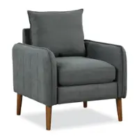 Costway - Modern Mid-Century Armchair with Rubber Wood Legs - Gray - Front_Zoom
