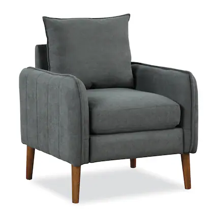 Front. Costway - Modern Mid-Century Armchair with Rubber Wood Legs - Grey.