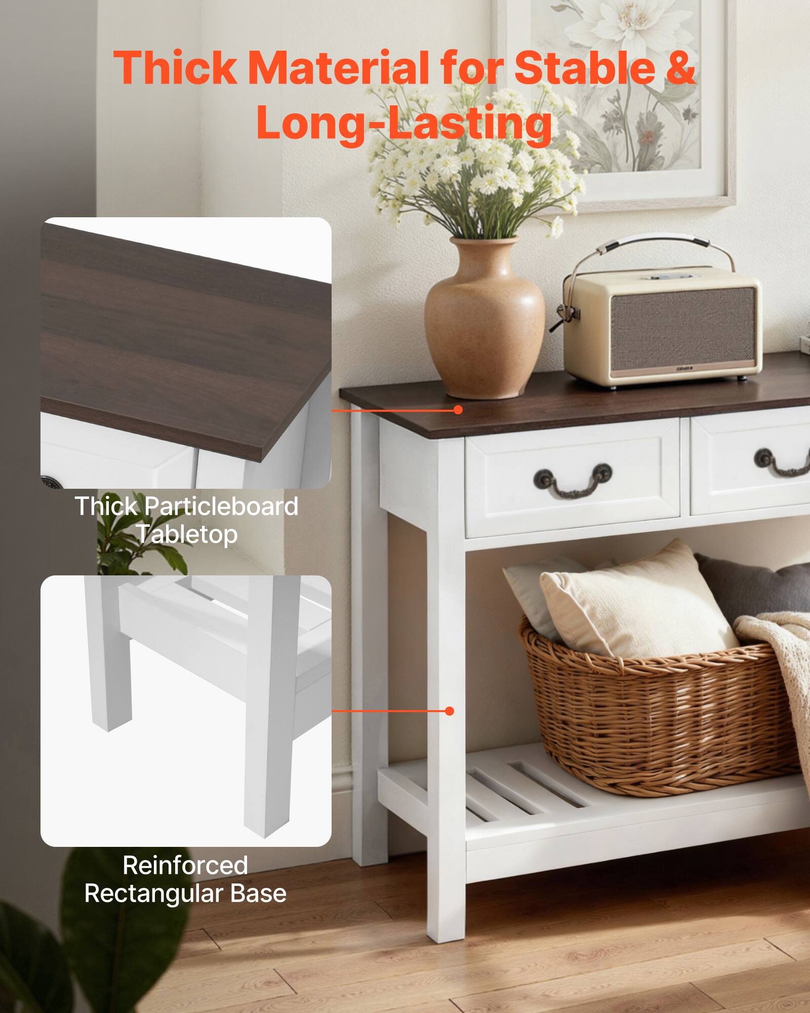 Thick Material for Stable & Long-Lasting

- Thick Particleboard Tabletop
- Reinforced Rectangular Base