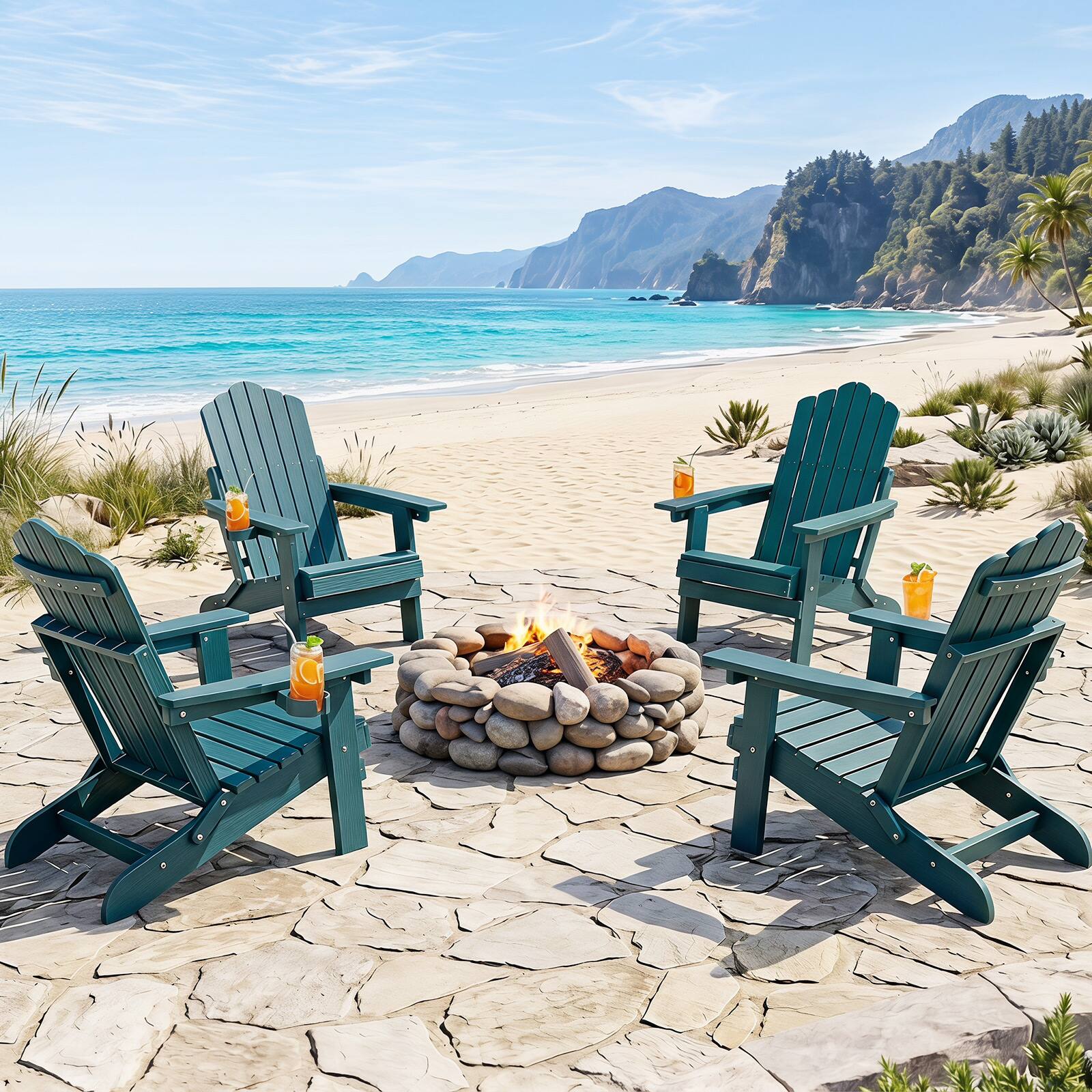 Alt View 1. Gymax - Gymax 4PCS Folding Adirondack Chair w/ 5-Level Backrest Wooden Textured for Lawn Green - Green.