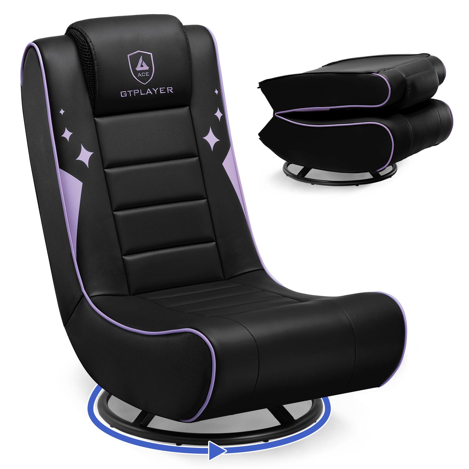 GTPlayer - Floor Gaming Chair Foldable Swivel Floor Chairs 360° Multipurpose, - Purple
