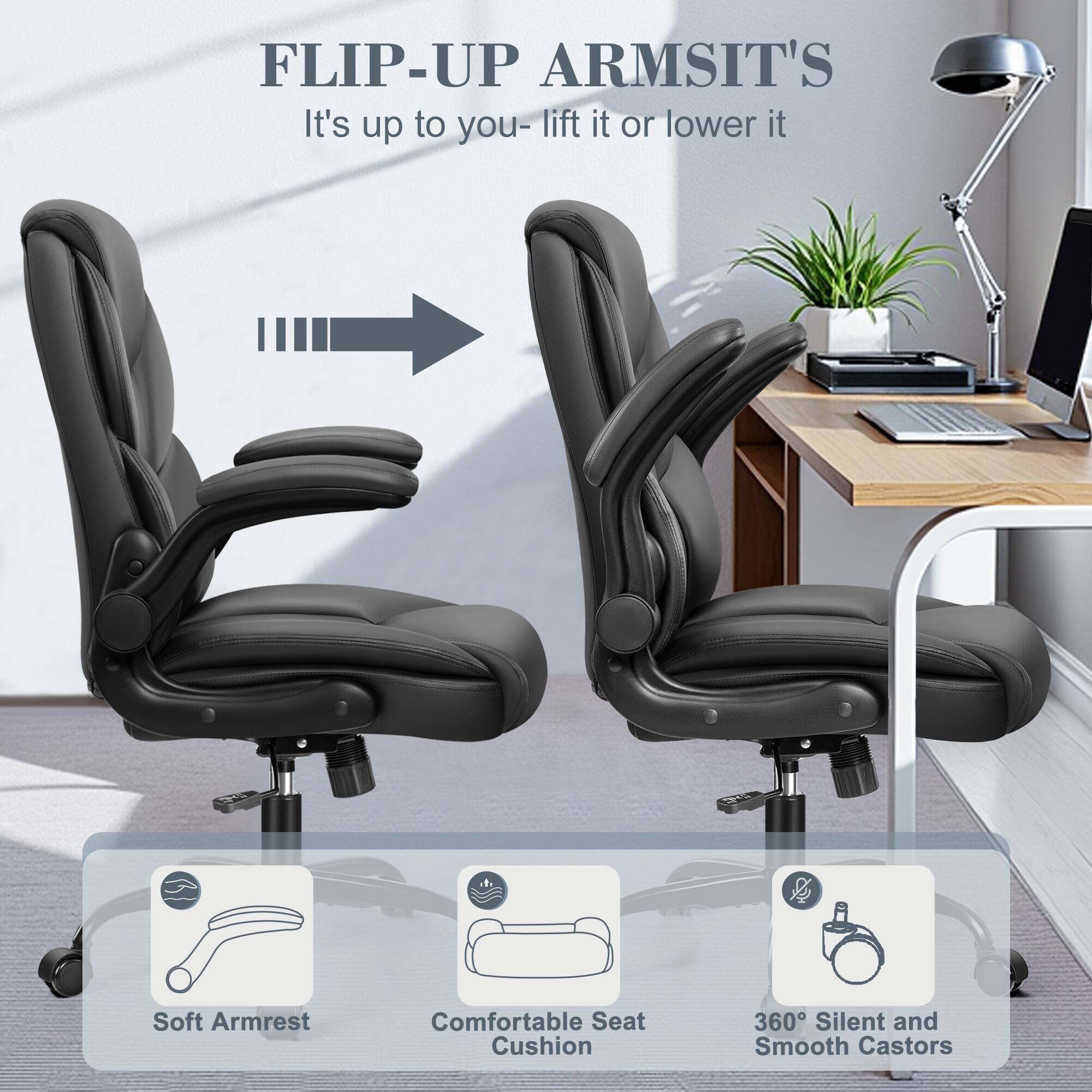 FLIP-UP ARMSIT'S  
It's up to you- lift it or lower it  

Soft Armrest  
Comfortable Seat Cushion  
360° Silent and Smooth Castors