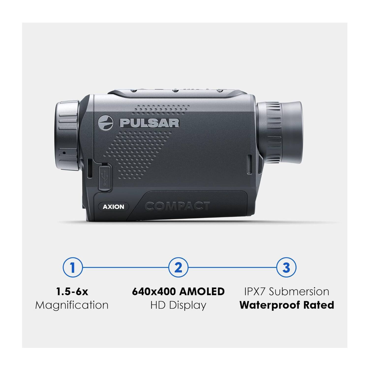 PULSAR AXION COMPACT 1.5-6X 640x400 AMOLED IPX7 Submersion Magnification HD Display Waterproof Rated
