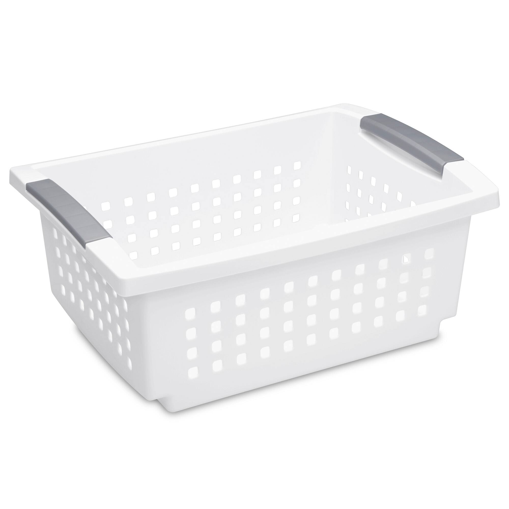 Alt View 4. Sterilite - Sterilite Medium Stacking Basket, Open Top Storage Bin w/ Handles, 4 Pack, White.