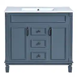 Boyel Living - 36 Inch Bathroom Vanity with Ceramic Sink 2 Doors 2 Drawers - Blue