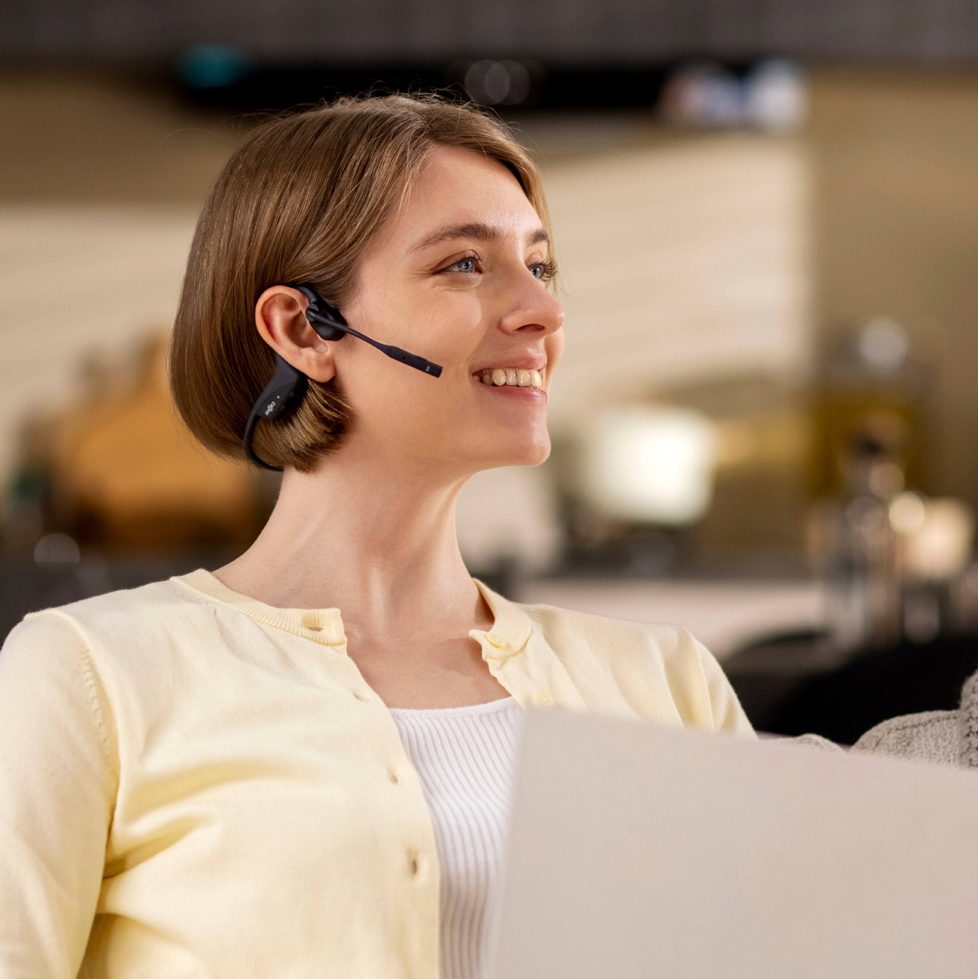 Alt View 3. Shokz - Shokz OpenComm2 UC Bone Conduction Stereo Bluetooth Headset 2025 Upgrade,USB-A - Black.